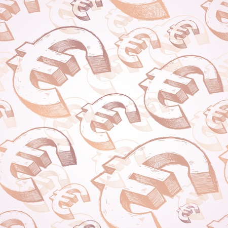 Seamless background with hand drawn euro signsのイラスト素材