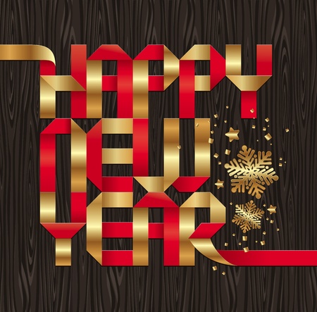 Christmas design with gold & red paper letters on a wooden backgroundのイラスト素材