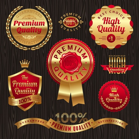 Set of golden quality labels and emblemsのイラスト素材