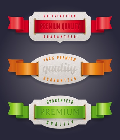 cardboard labels of quality with color silk ribbonsのイラスト素材
