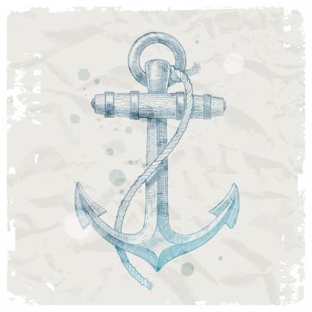 Hand drawn anchor on grunge paper background - vector illustrationのイラスト素材