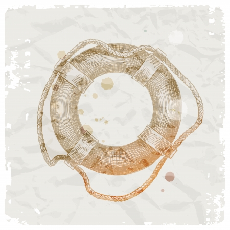 Hand drawn lifebuoy on grunge paper background - vector illustrationのイラスト素材