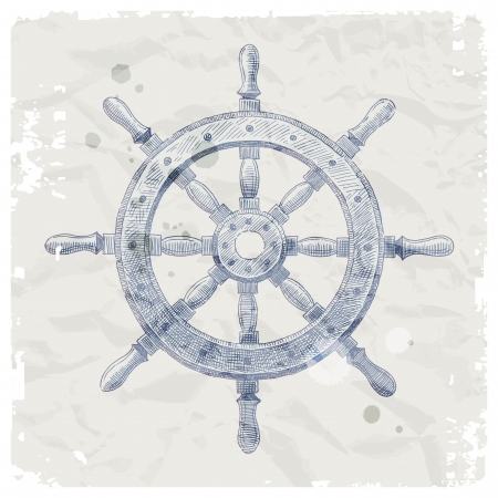 Hand drawn vector illustration - ship steering wheelのイラスト素材