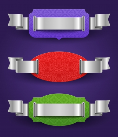 Ornate color frames with silver ribbons - vector illustrationのイラスト素材