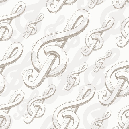 Vector seamless background with hand drawn treble clefのイラスト素材