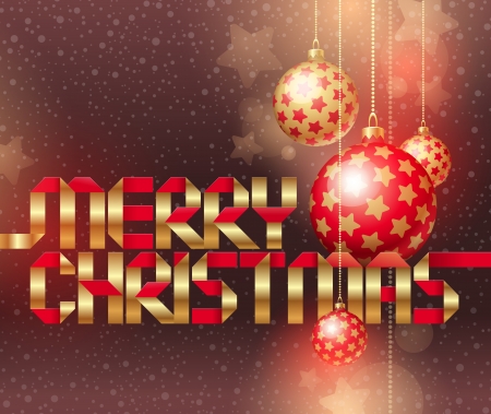 Vector Christmas illustration with baubles and golden inscriptionのイラスト素材