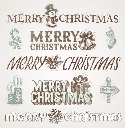  hand drawn Christmas greetings and signsのイラスト素材