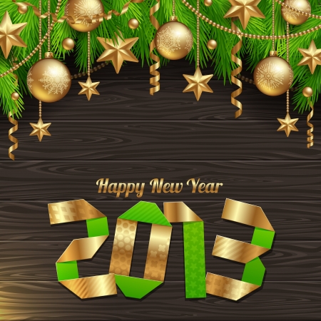 Happy 2013 new year - holidays  illustration with golden decorのイラスト素材