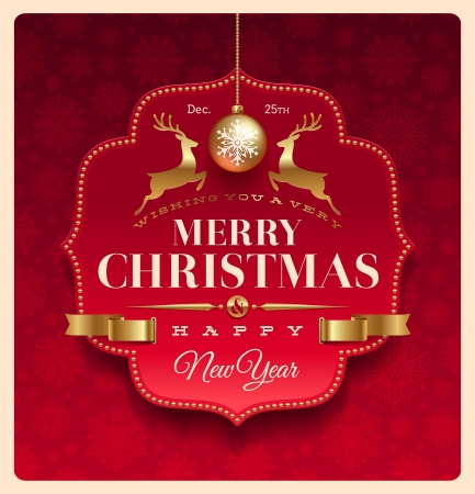 Christmas greeting decorative label - vector illustrationのイラスト素材