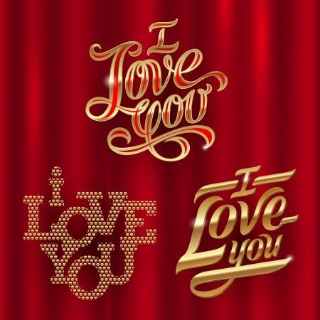 I Love You - golden decorative vector letteringのイラスト素材