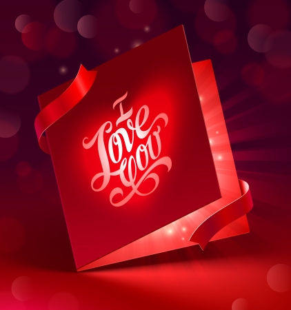 Valentines Day glowing greeting card with ribbon - vector illustrationのイラスト素材