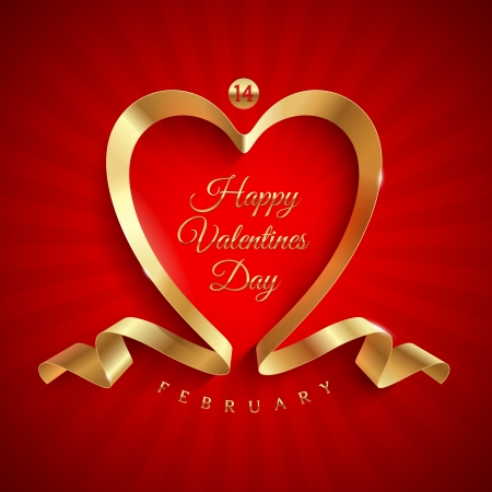 Valentines day greeting with golden ribbon in the shape of heart - vector illustrationのイラスト素材