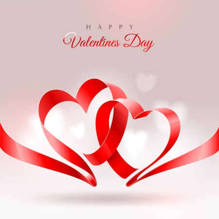Valentines Day greeting card - ribbon in the shape of two heartsのイラスト素材