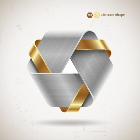 Abstract metal shape with steel and gold elements - vector illustrationのイラスト素材