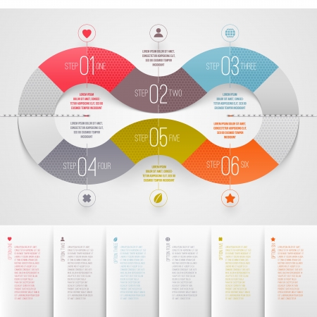 Infographics design template - abstract numbered color paper waves shapesのイラスト素材