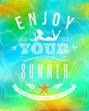 Summer holidays greeting emblem on a tropical sea bottom background -  illustrationのイラスト素材