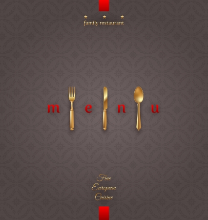 Ornate cover menu with golden cutlery - vector illustrationのイラスト素材