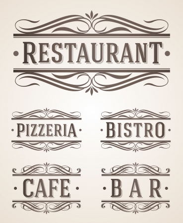 Vintage restaurant and cafe labels and signs - vector illustrationのイラスト素材