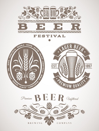 Beer emblems and labels - vector illustrationのイラスト素材