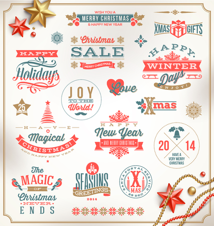 Vector set of Christmas signs emblems and Greetingsのイラスト素材