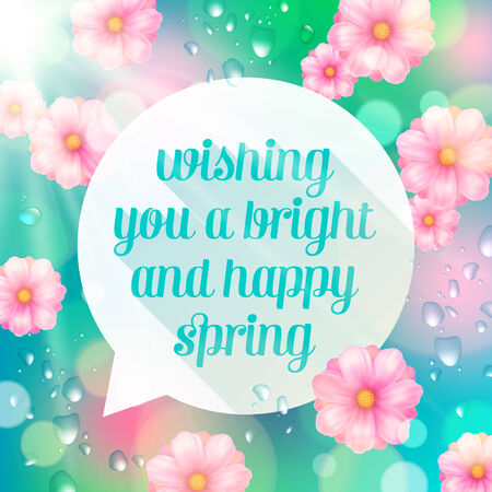 Abstract speech banner with spring greeting on a flowers background - vector illustrationのイラスト素材