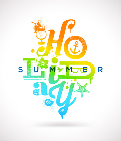 Summer holidays multicolored type design - vector illustrationのイラスト素材