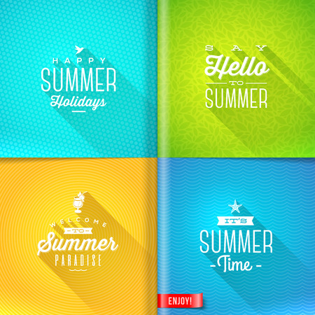Booklet template - set of summer greeting sign with long shadow on pattern paper pagesのイラスト素材