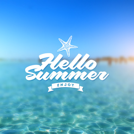 Type vector design - summers greeting sign against a tropical sea defocused backgroundのイラスト素材
