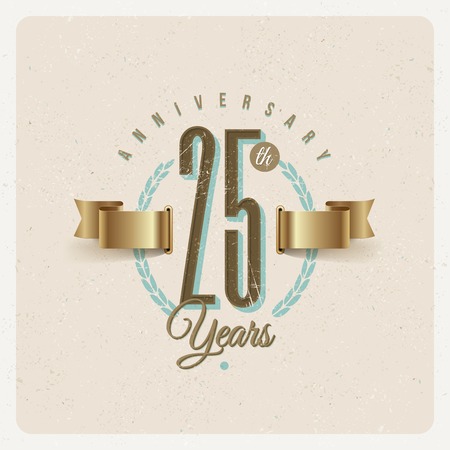 Vintage Anniversary type emblem with golden ribbon and decorative elements - vector illustrationのイラスト素材