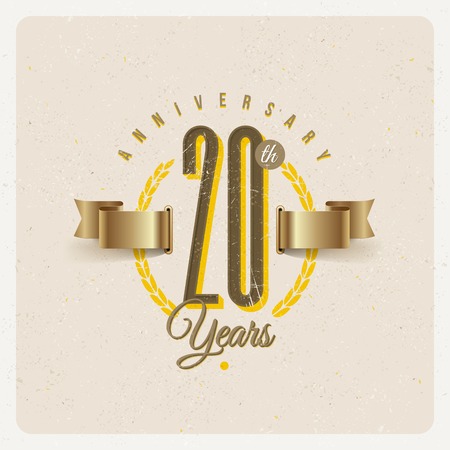 Vintage Anniversary type emblem with golden ribbon and decorative elements - vector illustrationのイラスト素材