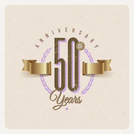 Vintage Anniversary type emblem with golden ribbon and decorative elements - vector illustrationのイラスト素材