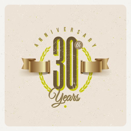 Vintage Anniversary type emblem with golden ribbon and decorative elements - vector illustrationのイラスト素材