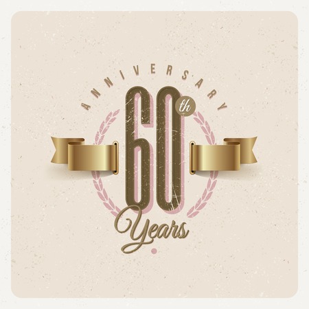 Vintage Anniversary type emblem with golden ribbon and decorative elements - vector illustrationのイラスト素材