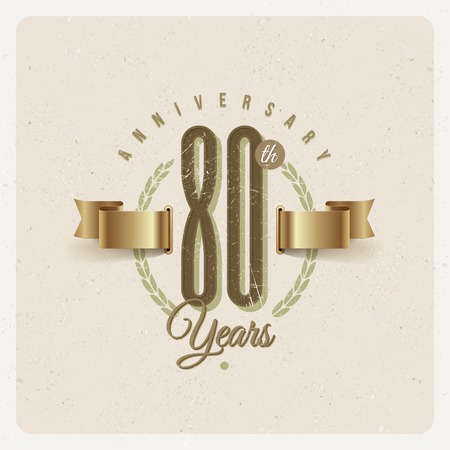 Vintage Anniversary type emblem with golden ribbon and decorative elements - vector illustrationのイラスト素材