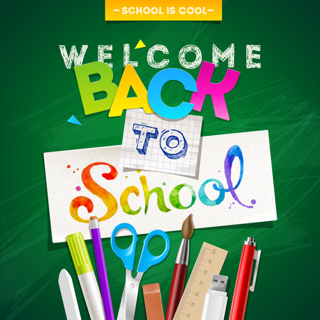 Back to school - vector illustration with stationeryのイラスト素材
