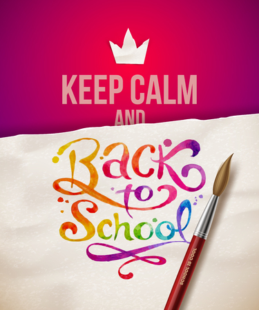 Keep calm and Back to school - vector illustration with watercolor inscriptionのイラスト素材
