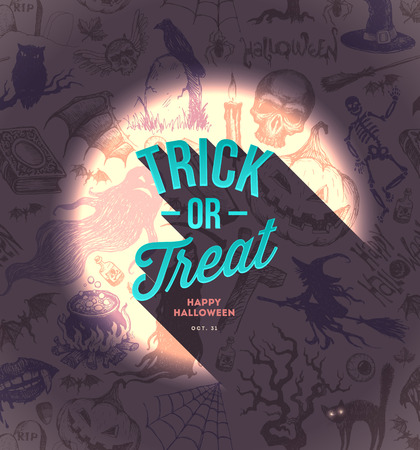 Halloween vector type design on a hand drawn backgroundのイラスト素材