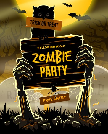 Halloween illustration - Dead Man's arms from the ground with invitation to zombie partyのイラスト素材