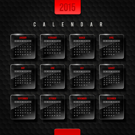 template calendar 2015 - glass frames with month on a black hexagons backgroundのイラスト素材