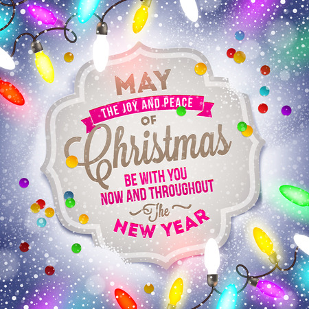 Christmas card with holiday type design and Christmas lightのイラスト素材