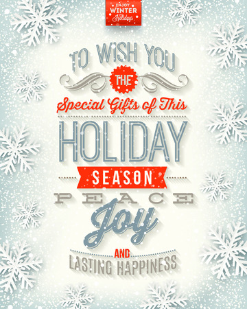 Vector Christmas illustration - holidays type design on a winter snow backgroundのイラスト素材