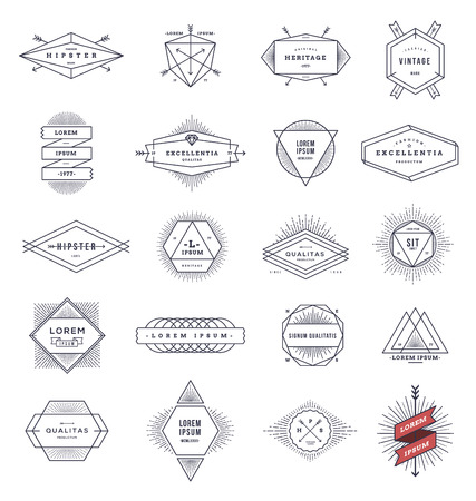 Set of hipster line emblems and signs with sunburst - vector illustrationのイラスト素材