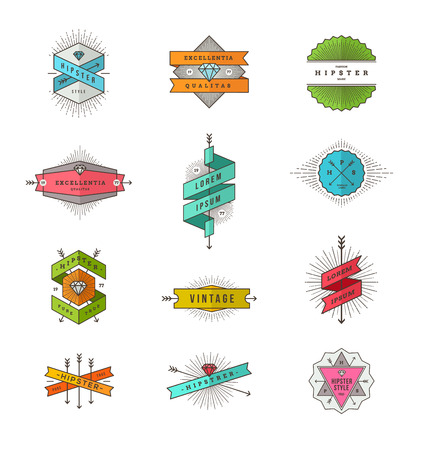 Vector set of colored hipster line signs and emblemsのイラスト素材
