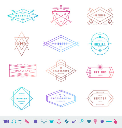 Vector set of colored hipster line emblems signs and symbolsのイラスト素材