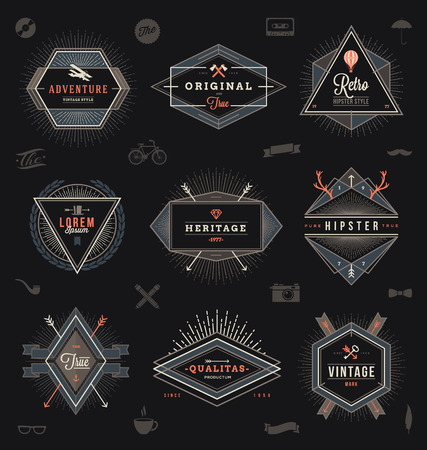 Set of hipster trendy emblems, labels and sign - vector illustrationのイラスト素材