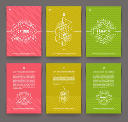 Vector illustration - set of abstract template flyer page design with line drawn  hipster emblemのイラスト素材