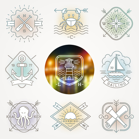 Line drawing vector illustration - Nautical, adventures and travel emblems signs and labelsのイラスト素材