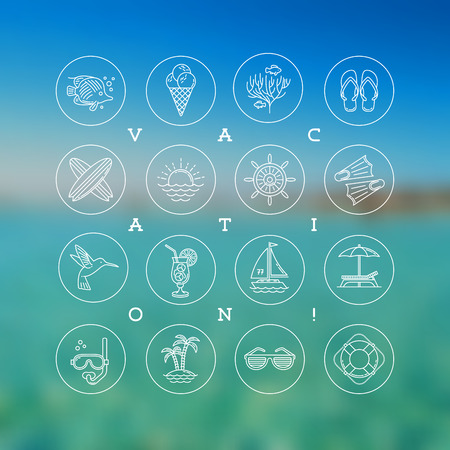 Line drawing vector icons - Summer vacation, holidays and travel signs and symbolsのイラスト素材