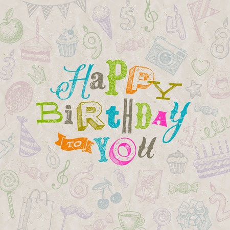 Vector illustration - Hand drawn Happy Birthday greeting cardのイラスト素材