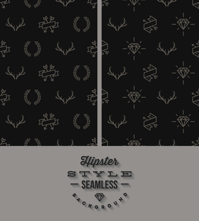Vector illustration  two black hipster style seamless backgroundのイラスト素材